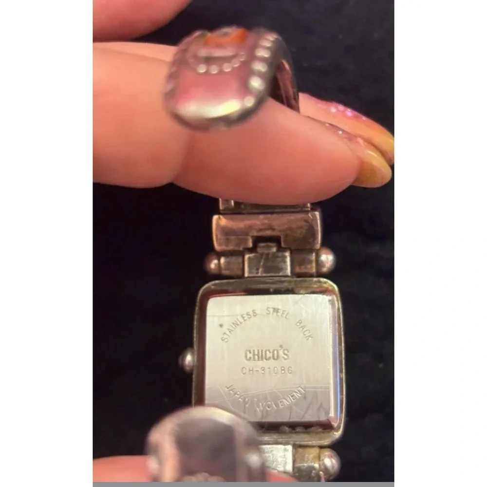 Chico's Silver Tone Cuff Bangle Watch Square Face Roman Numerals CH-310BG